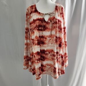 Bobbie Brooks Red and Cream Tie-Dye Tunic Top